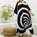 Black And White Optical Illusion Print Silk V-Neck Kaftan Dress