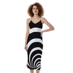 Black And White Optical Illusion Print Slim Fit Midi Cami Dress