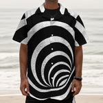 Black And White Optical Illusion Print Textured Short Sleeve Shirt