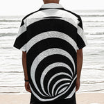 Black And White Optical Illusion Print Textured Short Sleeve Shirt