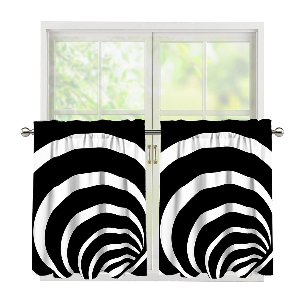 Black And White Optical Illusion Print Tier Curtains