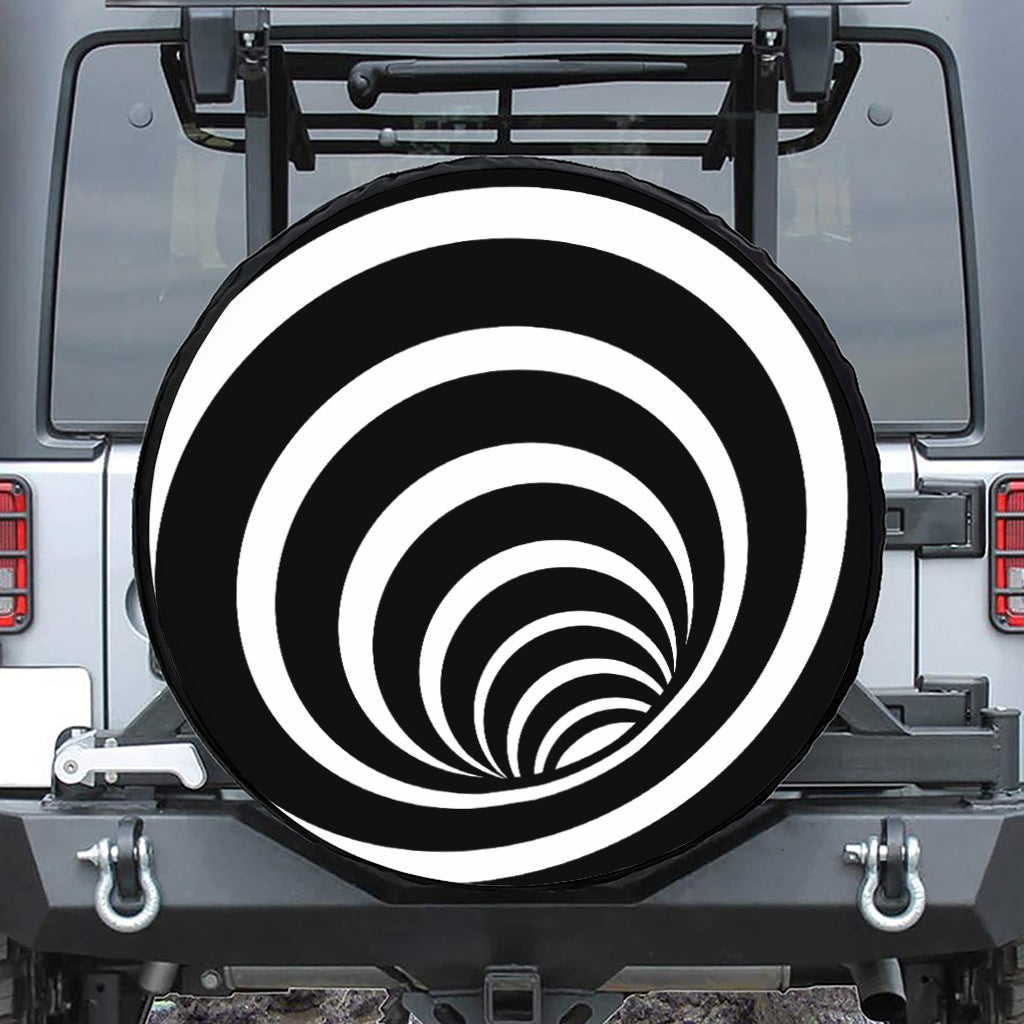 Black And White Optical Illusion Print Tire Cover
