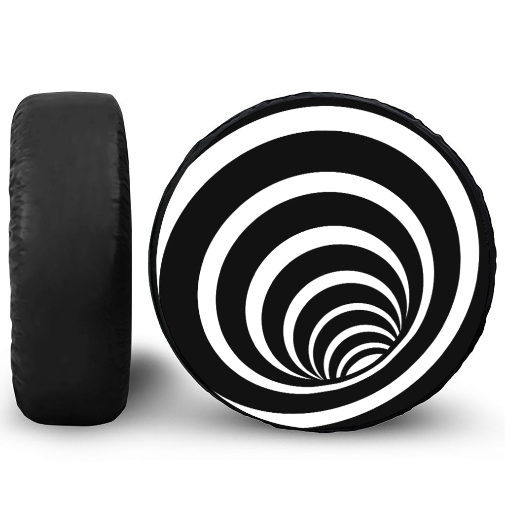 Black And White Optical Illusion Print Tire Cover