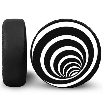 Black And White Optical Illusion Print Tire Cover