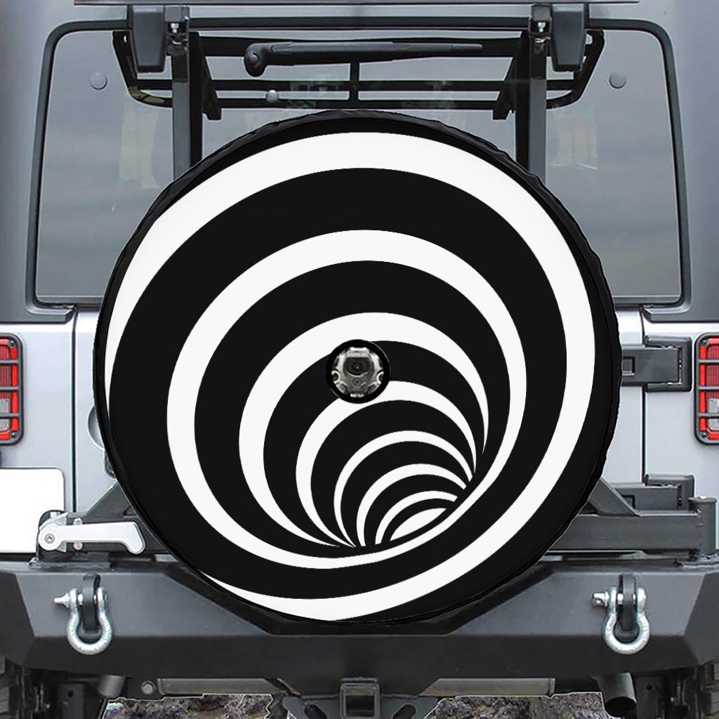 Black And White Optical Illusion Print Tire Cover With Camera Hole