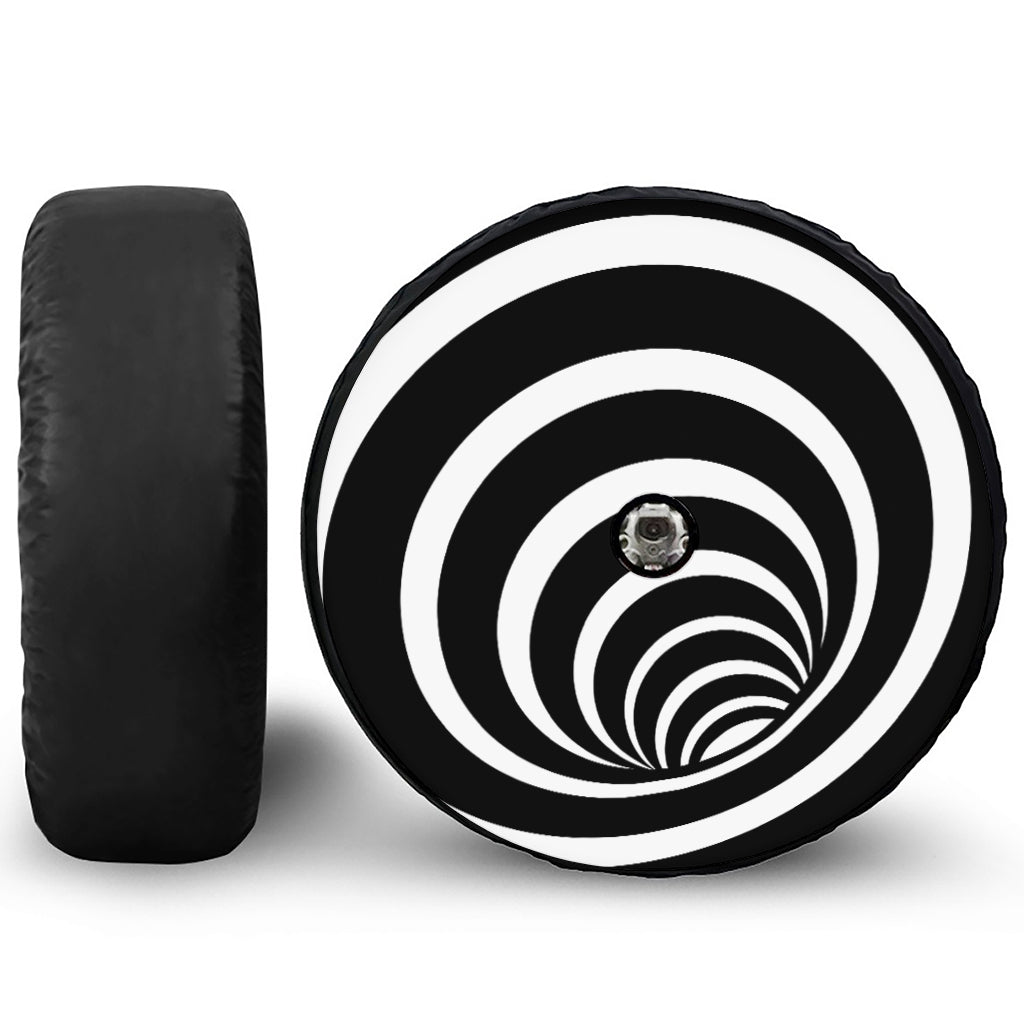 Black And White Optical Illusion Print Tire Cover With Camera Hole