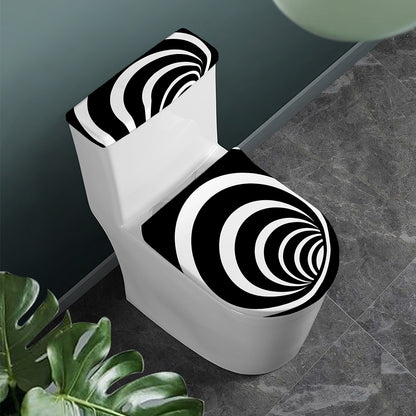 Black And White Optical Illusion Print Toilet Lid And Tank Cover Set