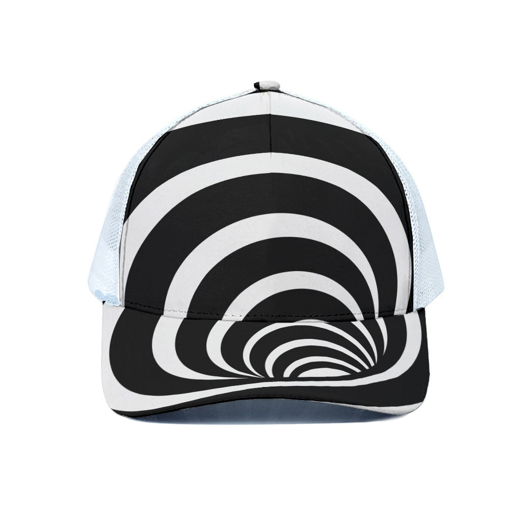 Black And White Optical Illusion Print White Mesh Trucker Cap