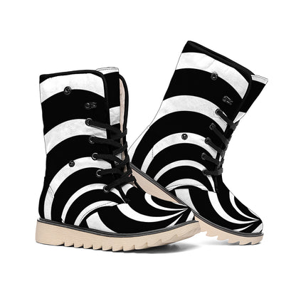 Black And White Optical Illusion Print Winter Boots