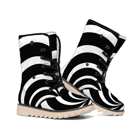 Black And White Optical Illusion Print Winter Boots