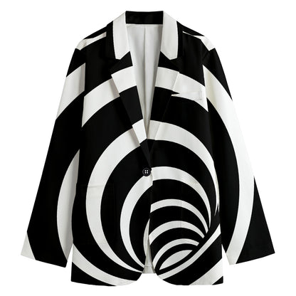 Black And White Optical Illusion Print Women's Cotton Blazer