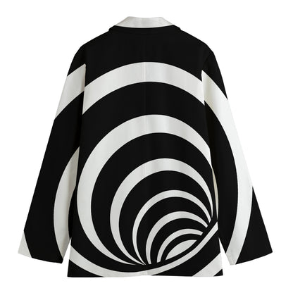 Black And White Optical Illusion Print Women's Cotton Blazer