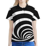 Black And White Optical Illusion Print Women's Polo Shirt