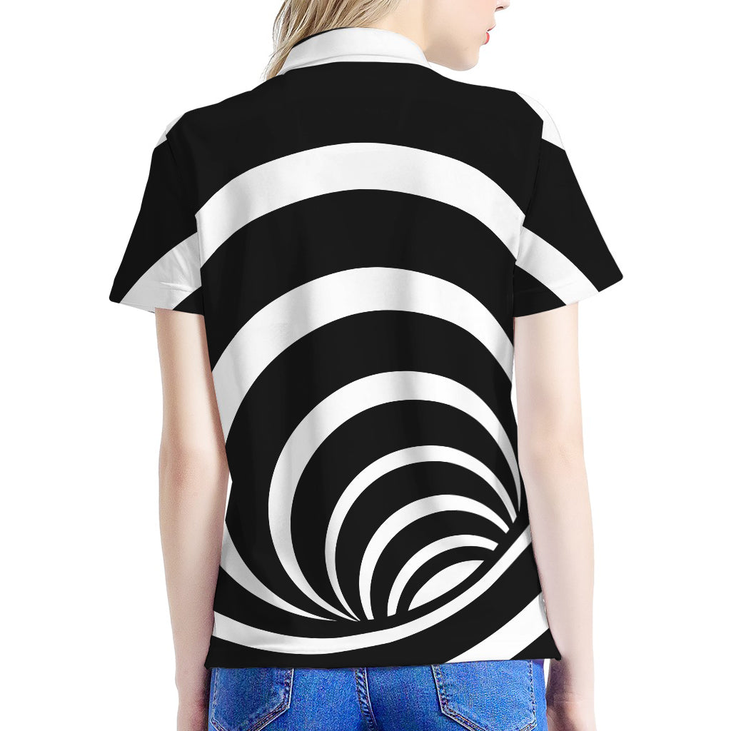 Black And White Optical Illusion Print Women's Polo Shirt