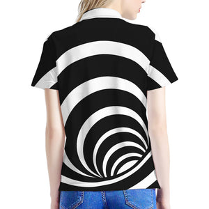 Black And White Optical Illusion Print Women's Polo Shirt