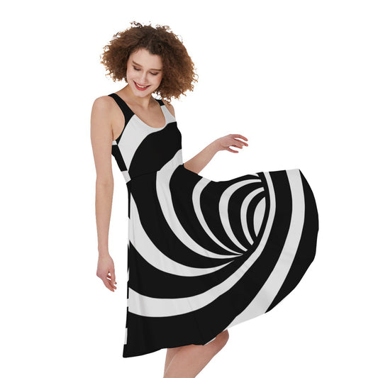 Black And White Optical Illusion Print Women's Sleeveless Dress