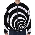 Black And White Optical Illusion Print Zip Sleeve Bomber Jacket