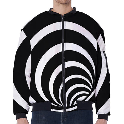 Black And White Optical Illusion Print Zip Sleeve Bomber Jacket