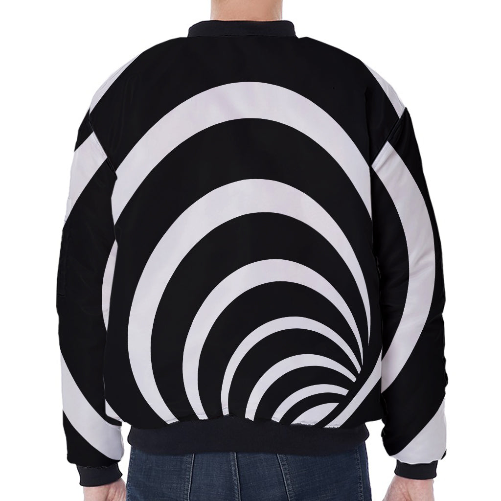 Black And White Optical Illusion Print Zip Sleeve Bomber Jacket