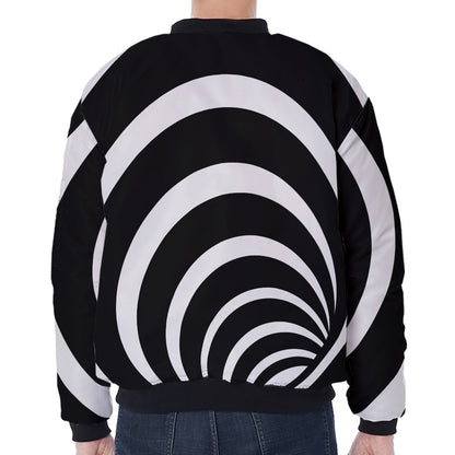 Black And White Optical Illusion Print Zip Sleeve Bomber Jacket