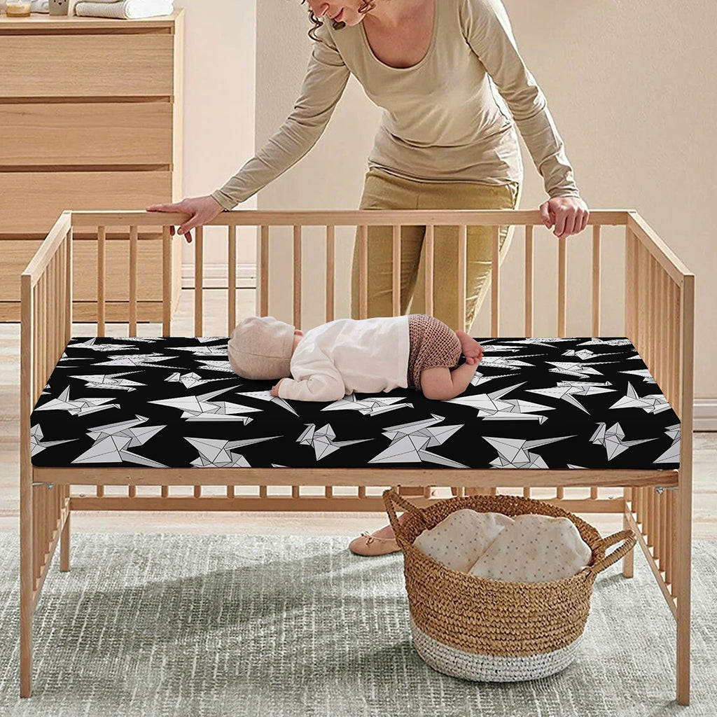 Black And White Origami Pattern Print Baby Crib Sheet