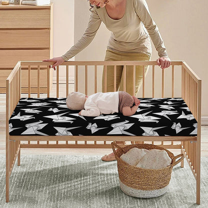 Black And White Origami Pattern Print Baby Crib Sheet