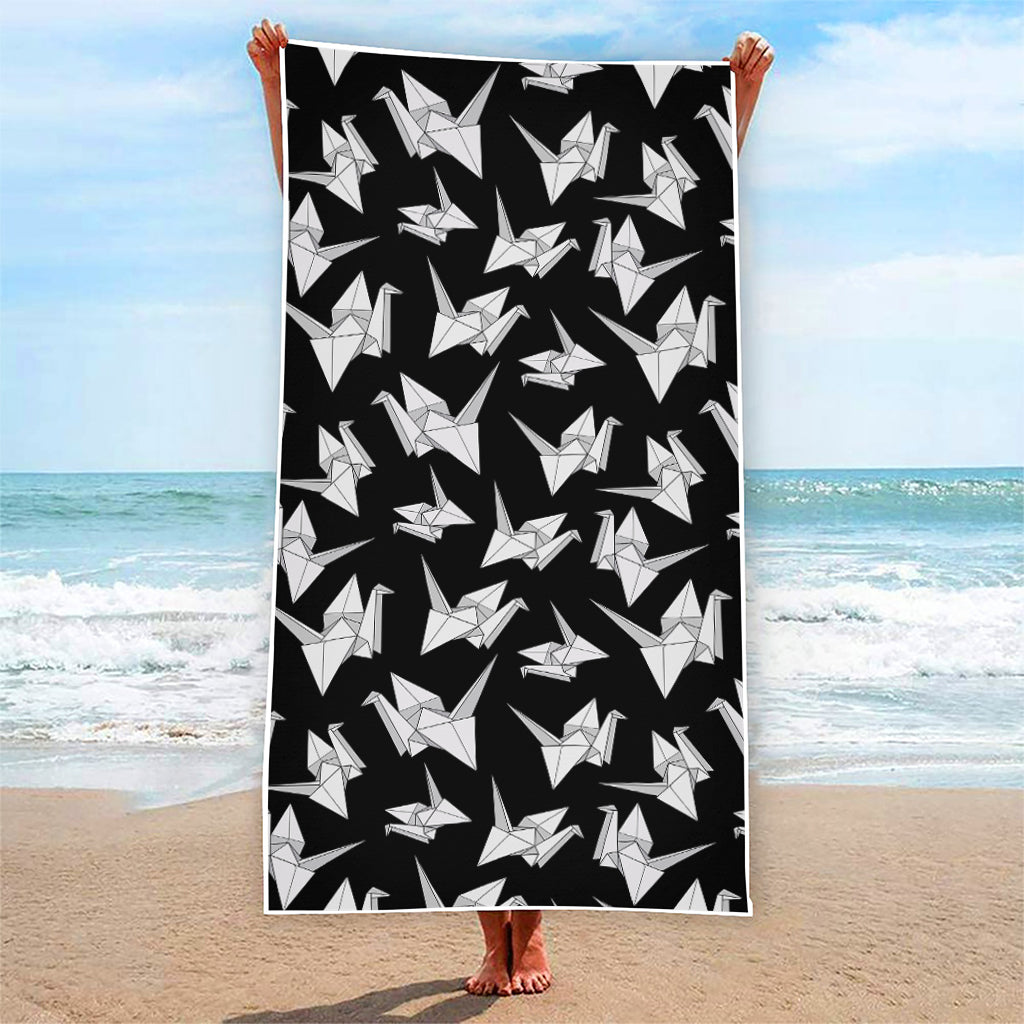 Black And White Origami Pattern Print Beach Towel