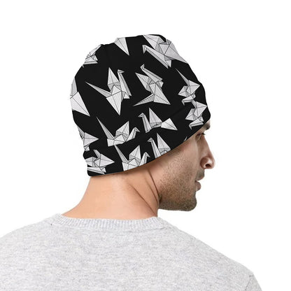 Black And White Origami Pattern Print Beanie