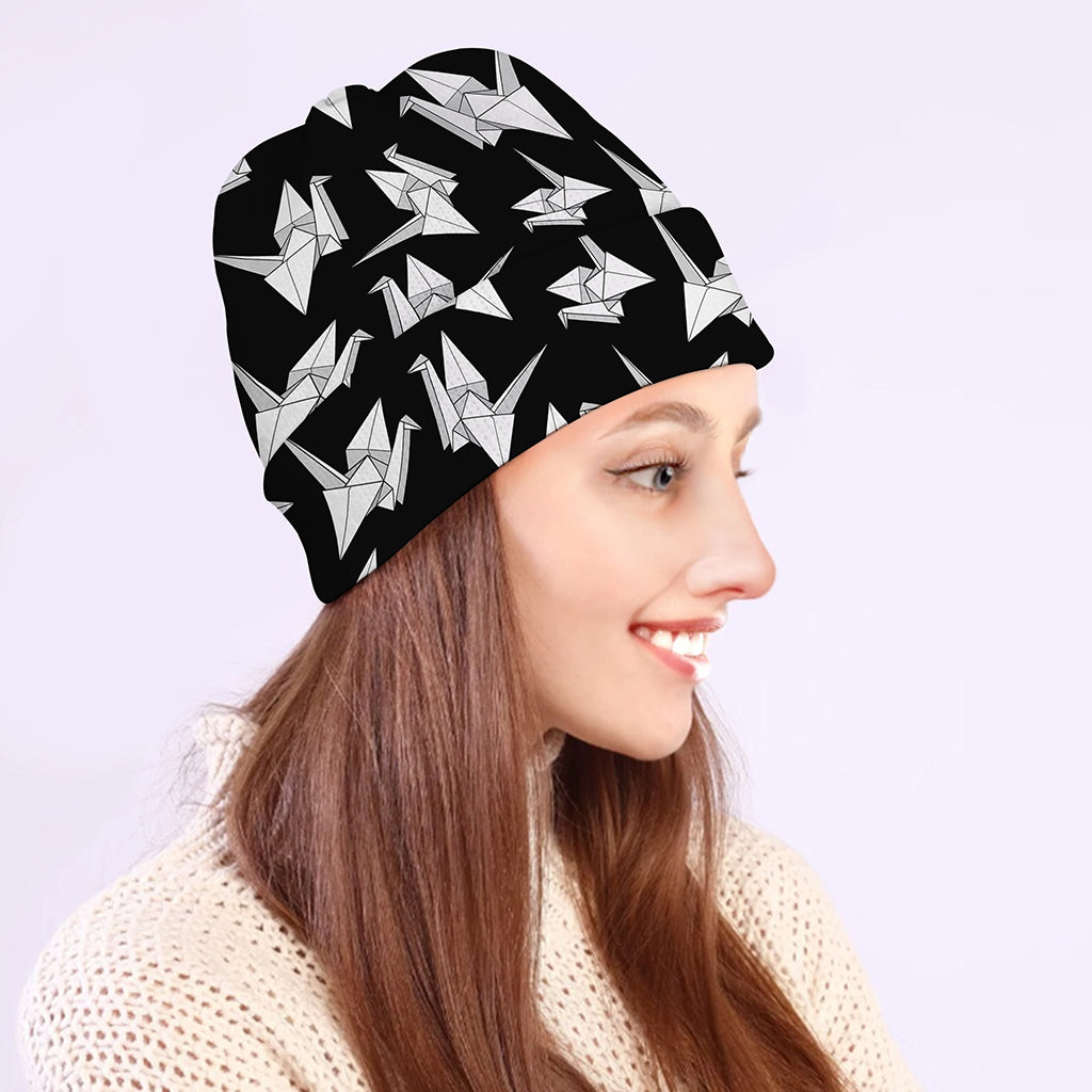 Black And White Origami Pattern Print Beanie
