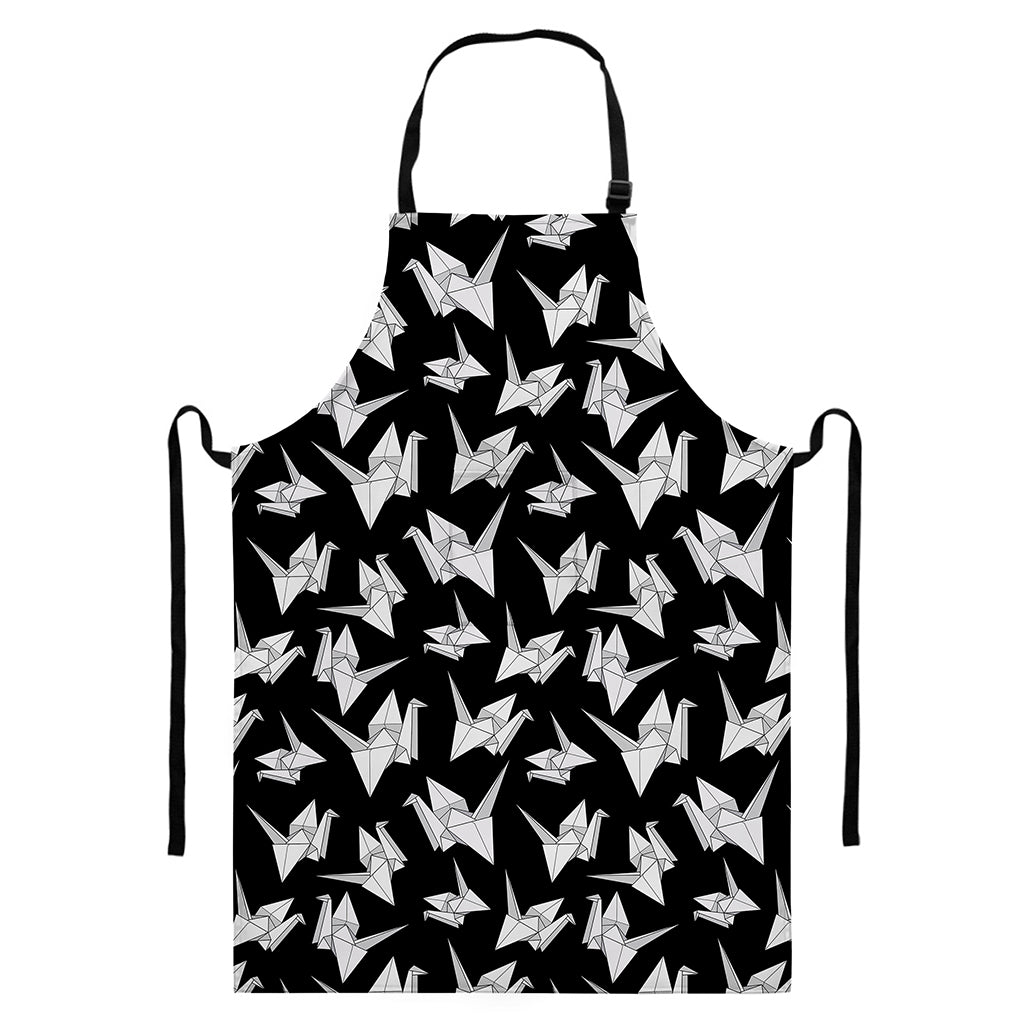 Black And White Origami Pattern Print Bib Apron With Pocket