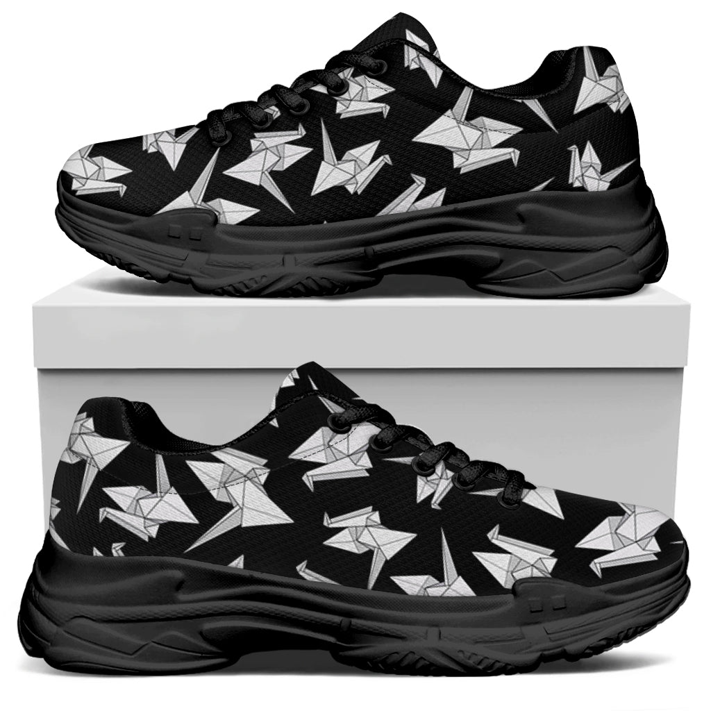 Black And White Origami Pattern Print Black Chunky Shoes