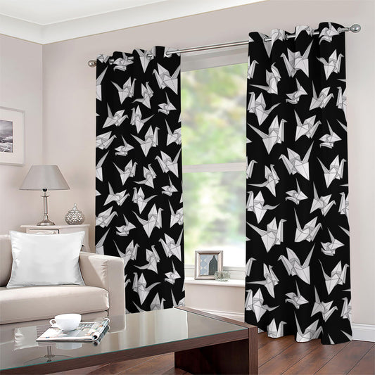 Black And White Origami Pattern Print Blackout Grommet Curtains