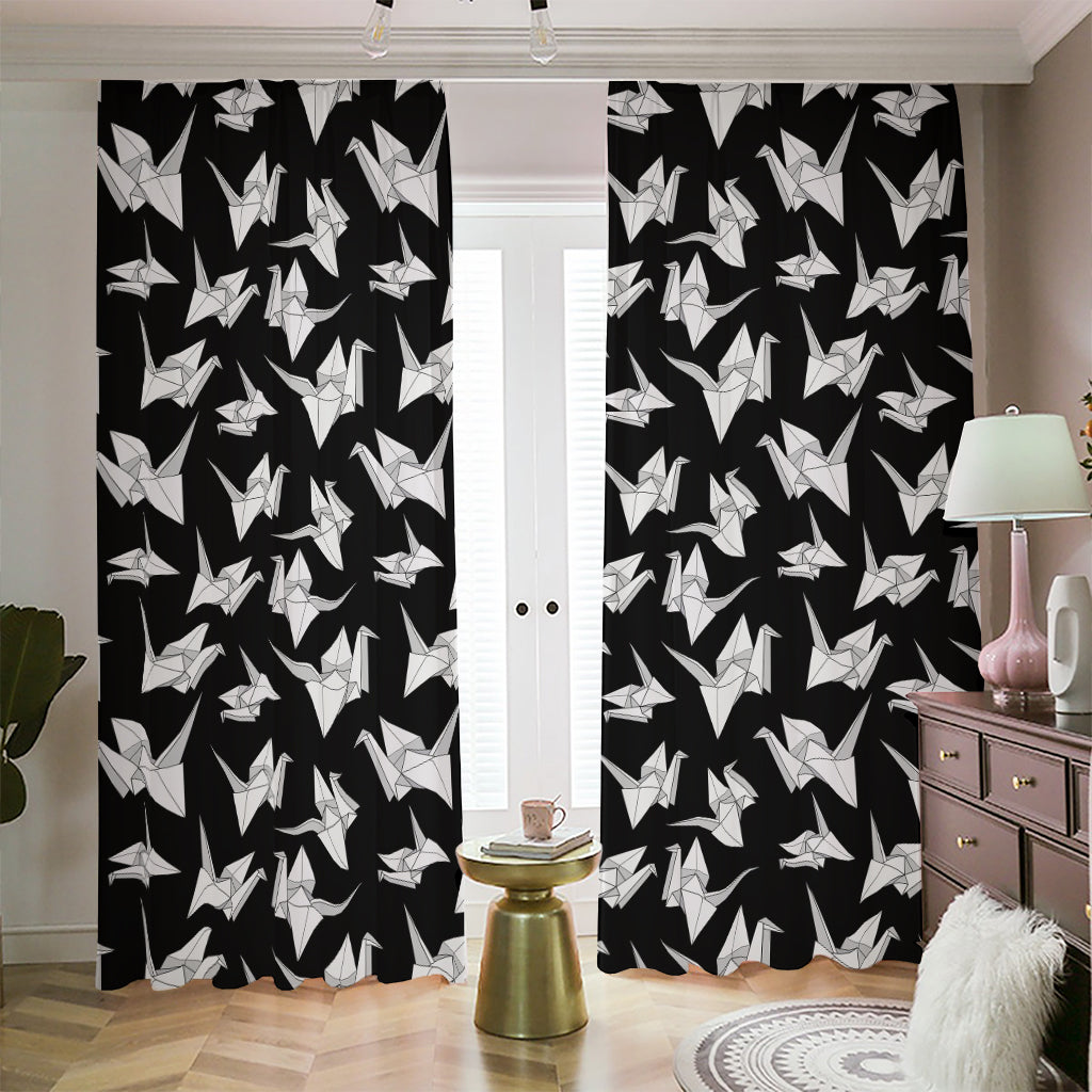 Black And White Origami Pattern Print Blackout Pencil Pleat Curtains