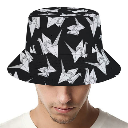 Black And White Origami Pattern Print Bucket Hat