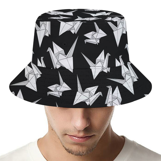 Black And White Origami Pattern Print Bucket Hat