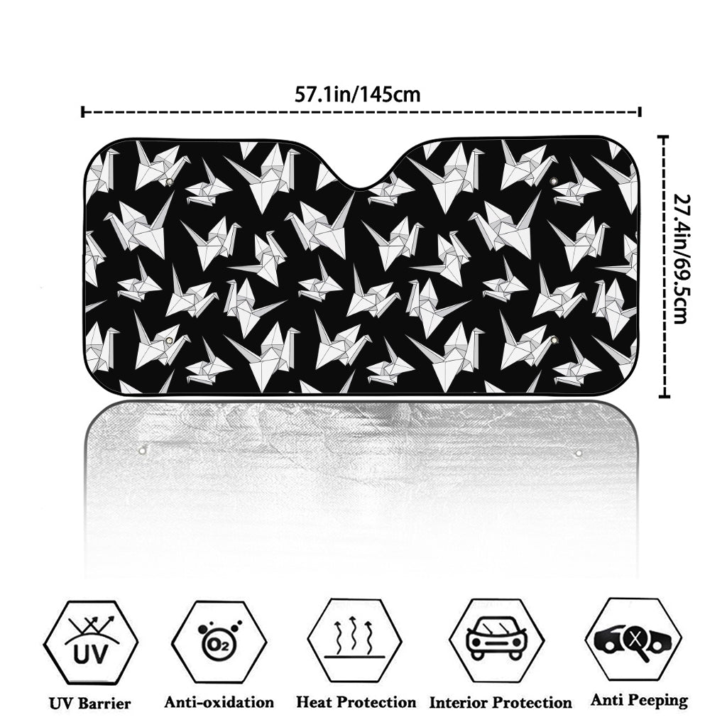 Black And White Origami Pattern Print Car Windshield Sun Shade