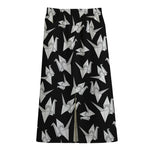 Black And White Origami Pattern Print Cotton Front Slit Maxi Skirt