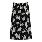 Black And White Origami Pattern Print Cotton Front Slit Maxi Skirt