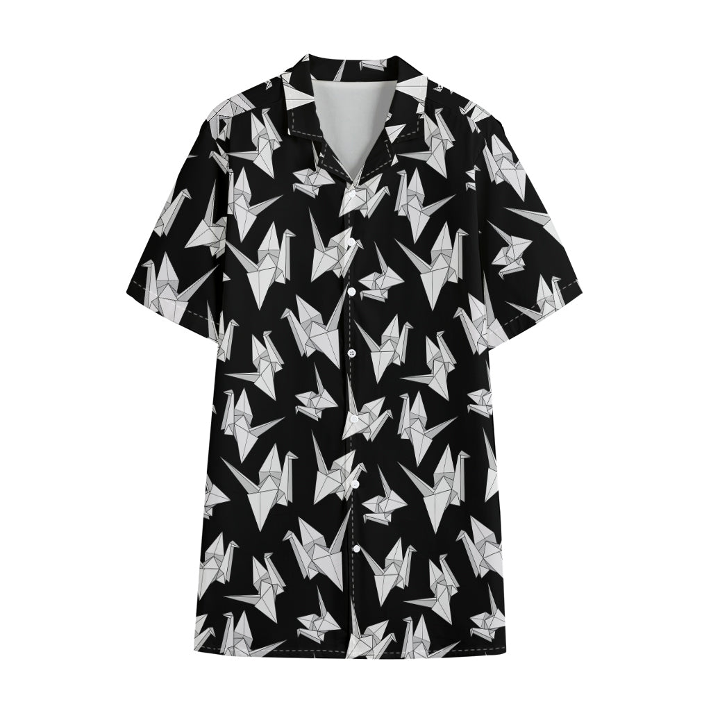 Black And White Origami Pattern Print Cotton Hawaiian Shirt