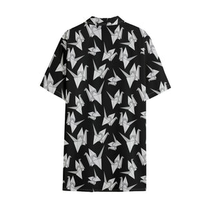 Black And White Origami Pattern Print Cotton Hawaiian Shirt