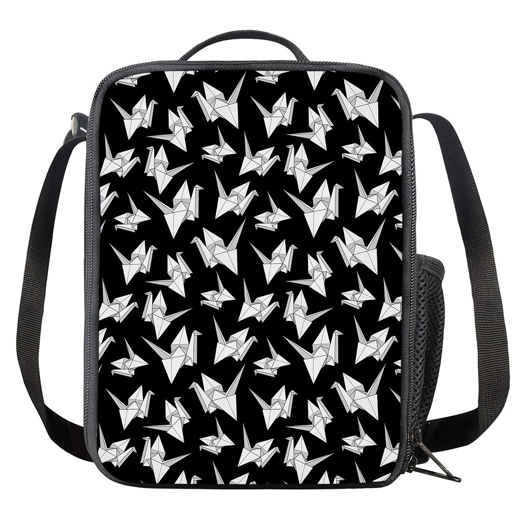 Black And White Origami Pattern Print Crossbody Lunch Bag