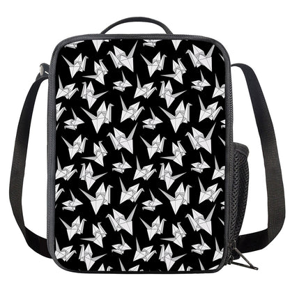 Black And White Origami Pattern Print Crossbody Lunch Bag