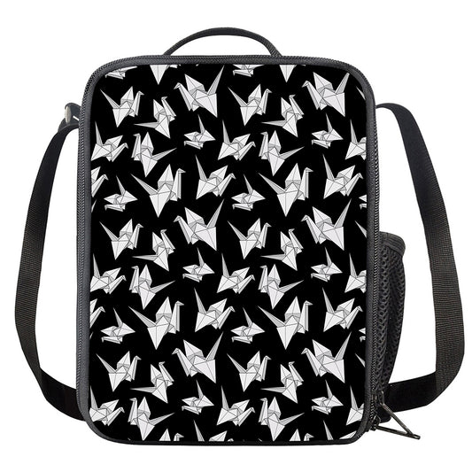 Black And White Origami Pattern Print Crossbody Lunch Bag