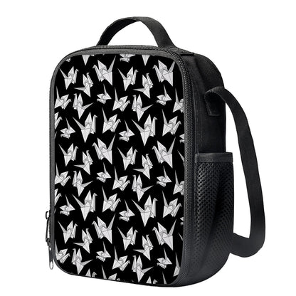 Black And White Origami Pattern Print Crossbody Lunch Bag