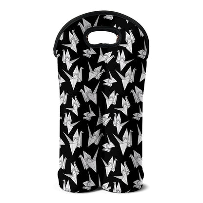 Black And White Origami Pattern Print Double Neoprene Wine Tote