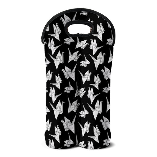 Black And White Origami Pattern Print Double Neoprene Wine Tote