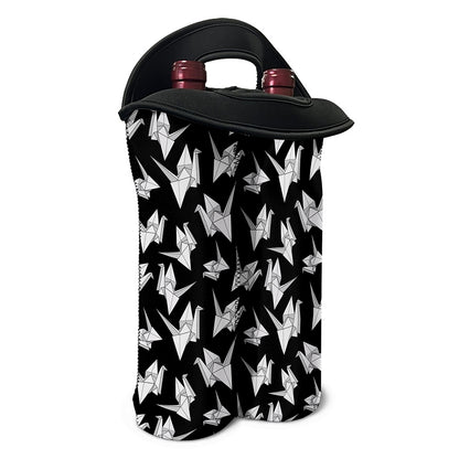 Black And White Origami Pattern Print Double Neoprene Wine Tote