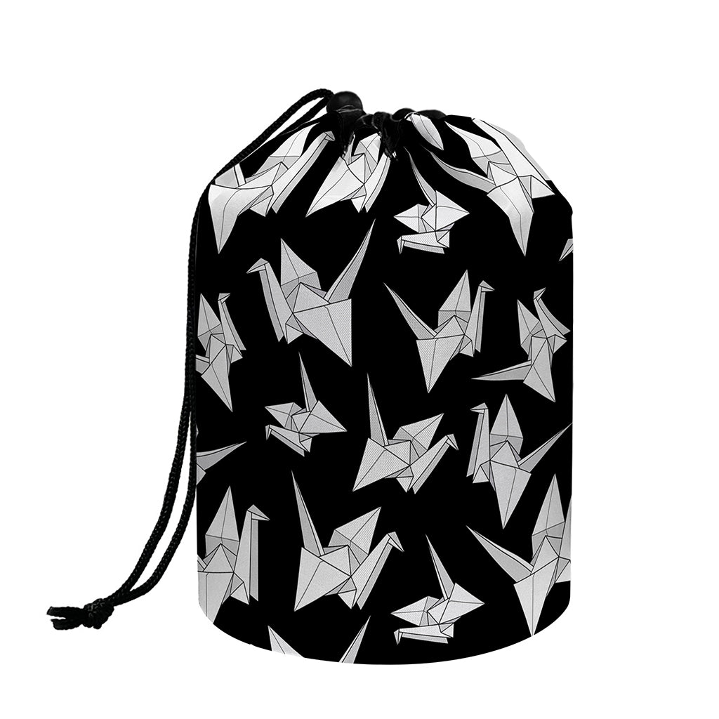 Black And White Origami Pattern Print Drawstring Makeup Bag