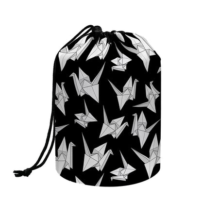 Black And White Origami Pattern Print Drawstring Makeup Bag