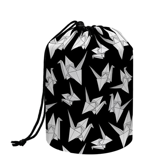 Black And White Origami Pattern Print Drawstring Makeup Bag